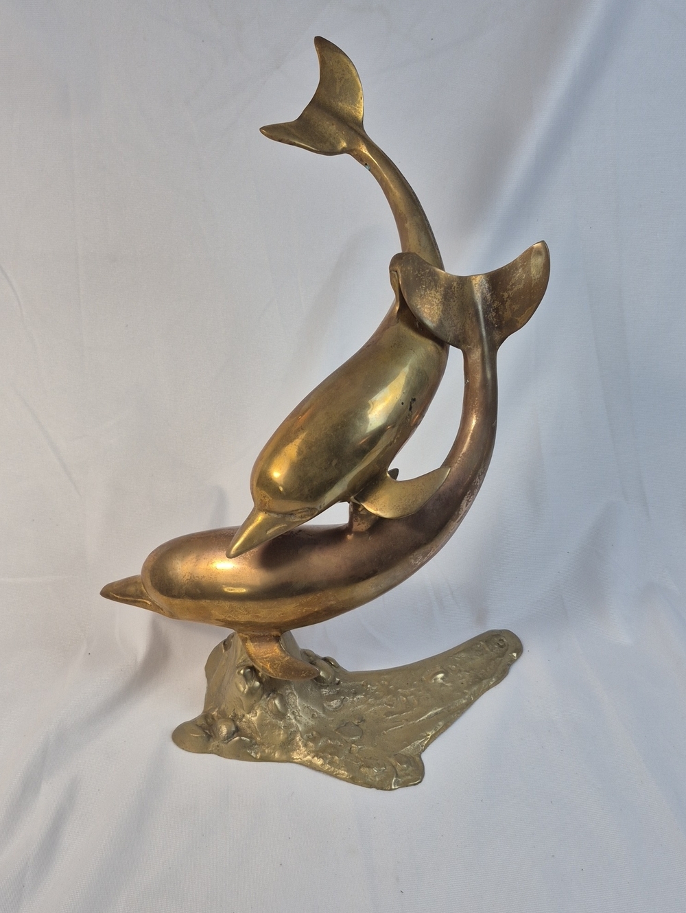 Brass Dolphin Pair Sculpture - 15" Tall
